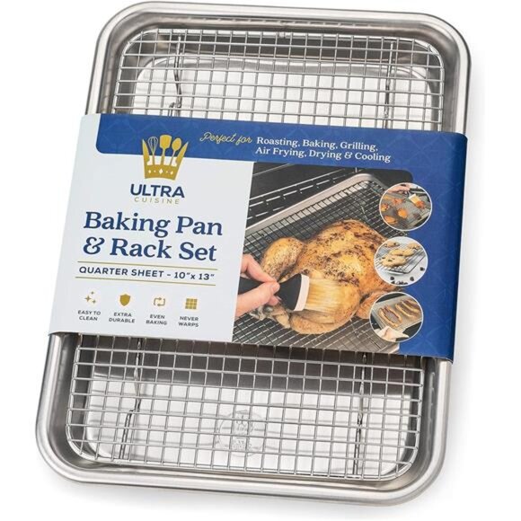 Ultra Cuisine Quarter Sheet Pan with Wire Rack Set - Includes Premium Aluminum - Picture 1 of 7